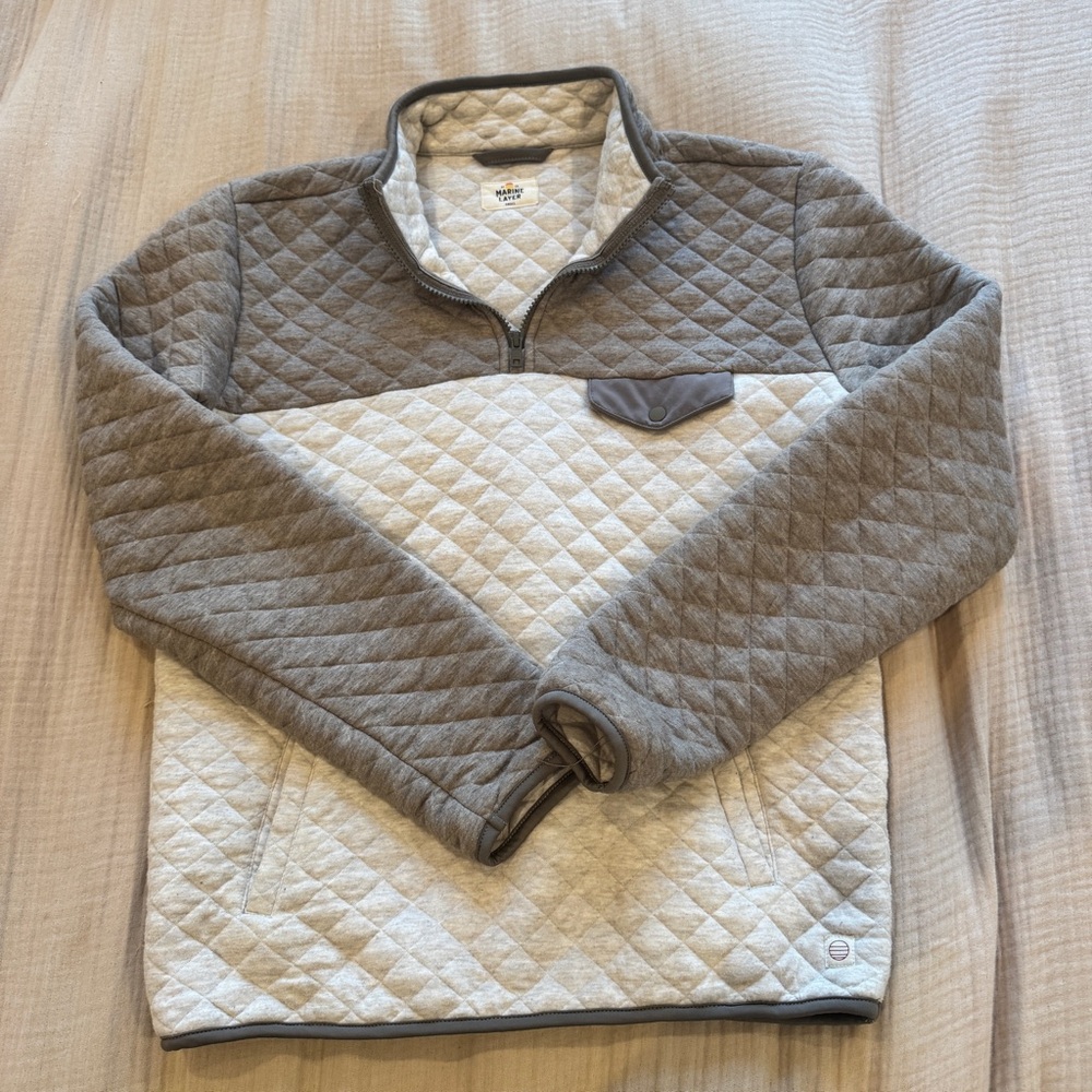 Marine Layer Gray and Cream Zip Up Sweater